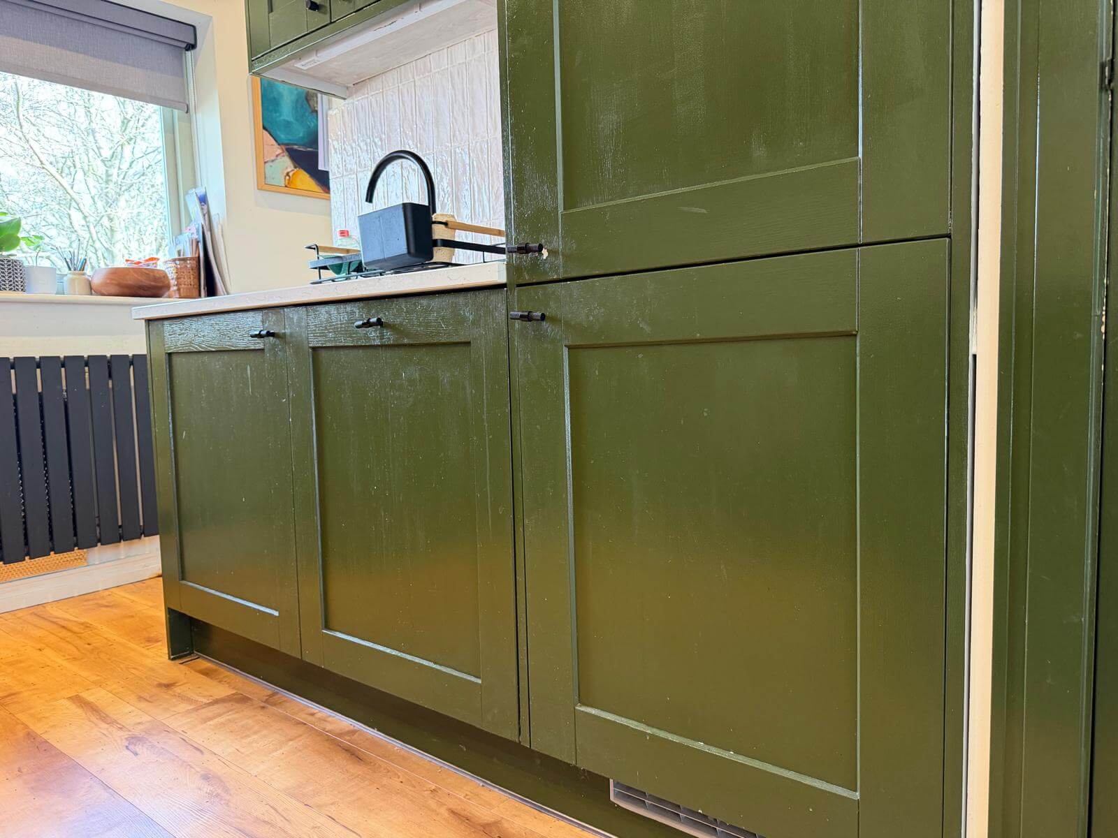 Before - Green kitchen cabinets