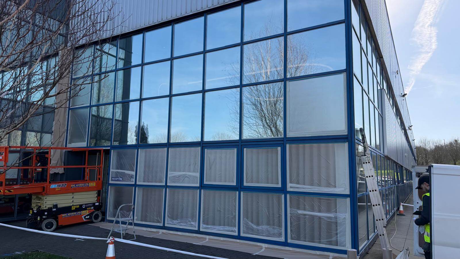 Building exterior during respray