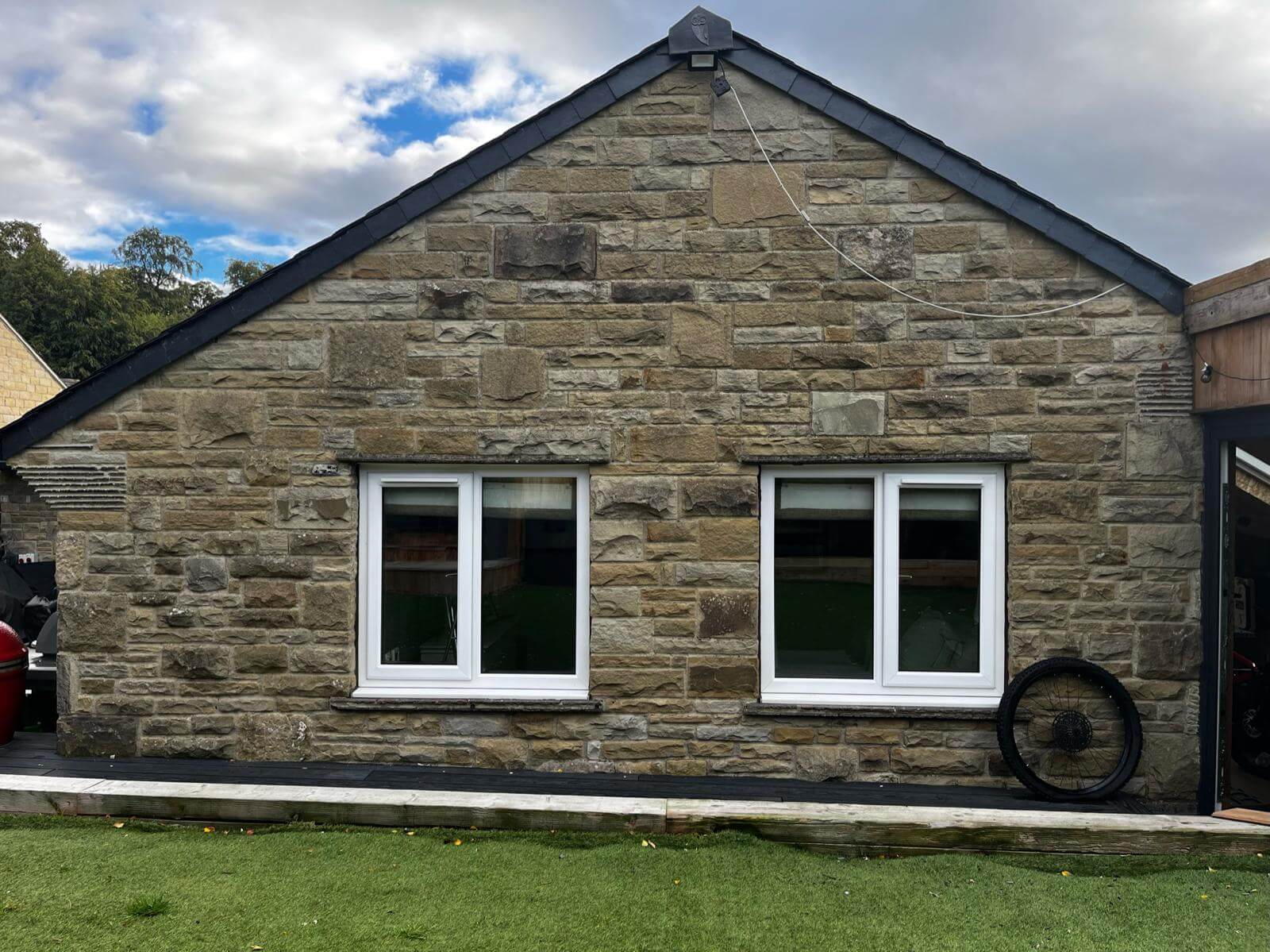 Stone building exterior windows
